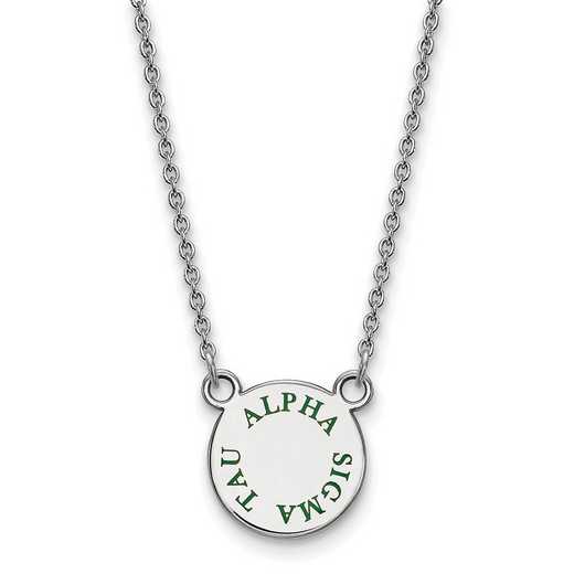 SS014ALS-18: SS Rh-plated LogoArt Alpha Sigma Tau Sm Enml Pend w/Necklace