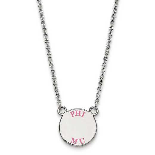 SS014PHM-18: Sterling Silver Rh-plated LogoArt Phi Mu XS Enml Pend w/Neck