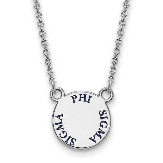 SS014PSS-18: SS Rh-plated LogoArt Phi Sigma Sigma Sm Enml Pend w/Necklace