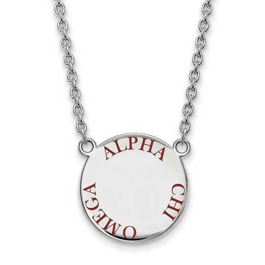 SS015ACO-18: SS Rh-plated LogoArt Alpha Chi Omega Large Enml Pend w/Neck