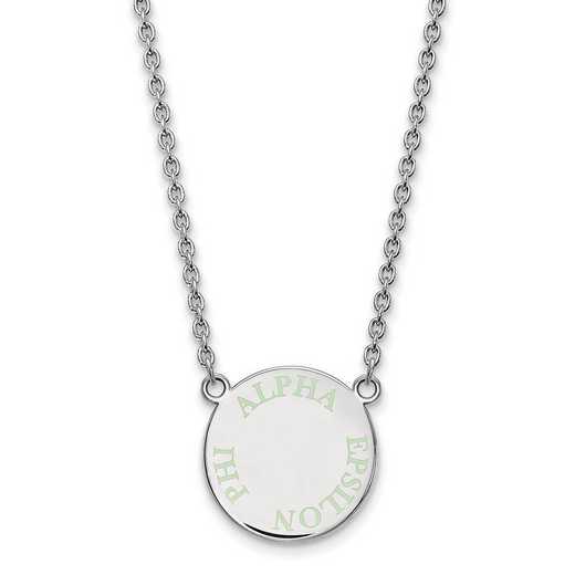 SS015AEP-18: SS Rh-p LogoArt Alpha Epsilon Phi Small Enml Pend w/Necklace