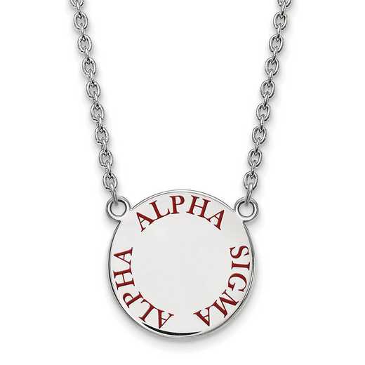 SS015ASI-18: SS Rh-p LogoArt Alpha Sigma Alpha Large Enml Pend w/Necklace