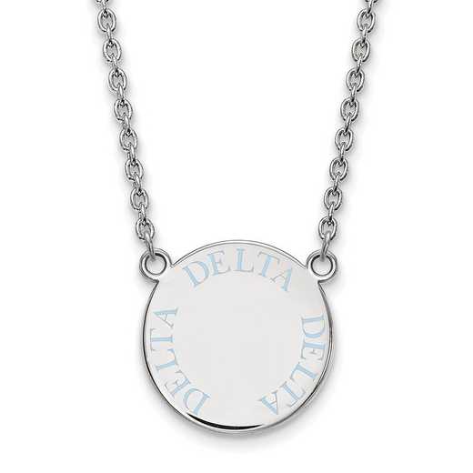 SS015DDD-18: SS Rh-p LogoArt Delta Delta Delta Large Enml Pend w/Necklace