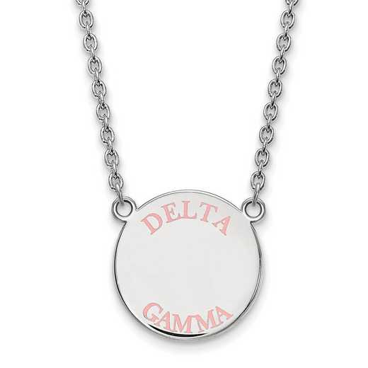 SS015DG-18: SS Rh-plated LogoArt Delta Gamma Large Enml Pend w/Necklace