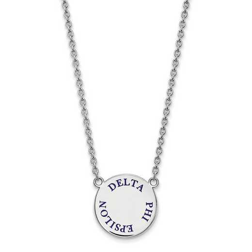 SS015DPH-18: SS Rh-p LogoArt Delta Phi Epsilon Large Enml Pend w/Necklace