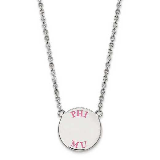 SS015PHM-18: SS Rh-plated LogoArt Phi Mu Small Enml Pend w/Necklace