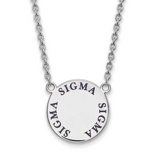 SS015SSS-18: SS Rh-p LogoArt Sigma Sigma Sigma Large Enml Pend w/Necklace