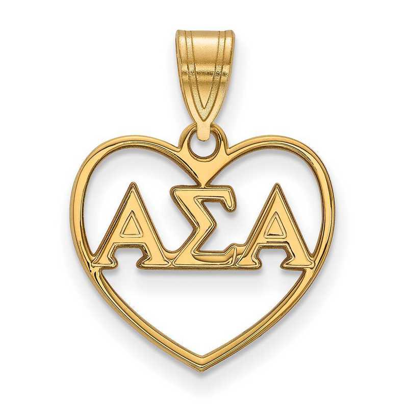 GP008ASI: Sterling Silver w/GP LogoArt Alpha Sigma Alpha Heart Pendant