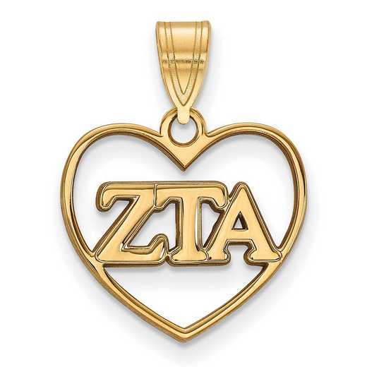 GP008ZTA: Sterling Silver w/GP LogoArt Zeta Tau Alpha Heart Pendant