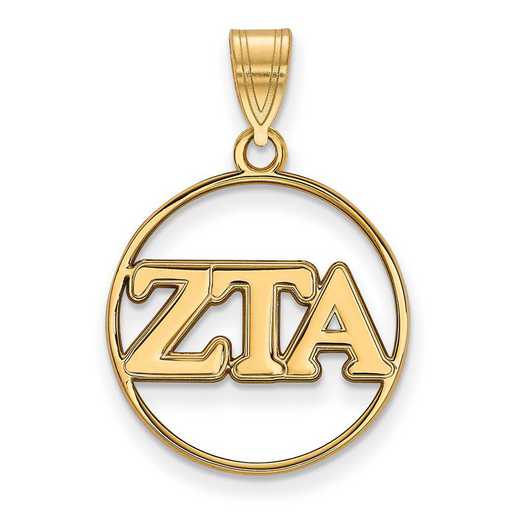 GP011ZTA: SS w/GP LogoArt Zeta Tau Alpha Medium Circle Pendant