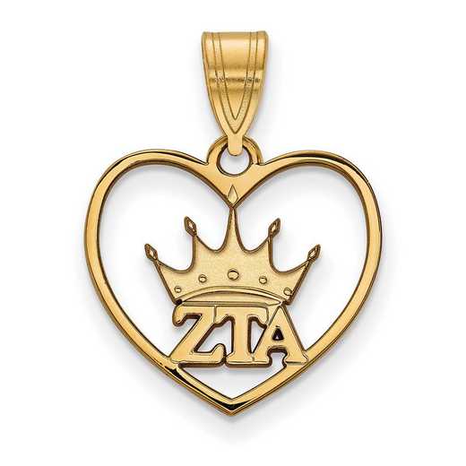 GP040ZTA: Sterling Silver w/GP LogoArt Zeta Tau Alpha Heart Pendant