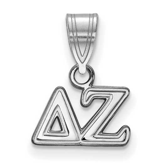 SS002DZ: Sterling Silver Rhod-plated LogoArt Delta Zeta Small Pendant