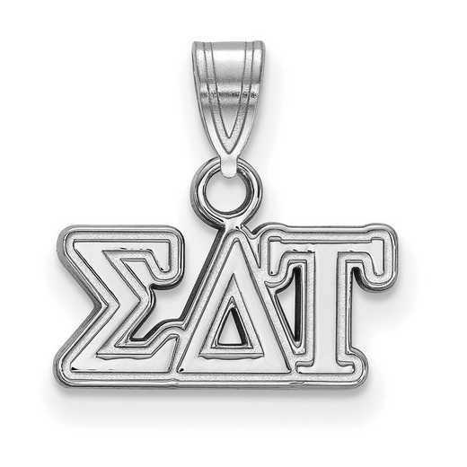 SS002SDT: Sterling S. Rh-plated LogoArt Sigma Delta Tau Small Pendant