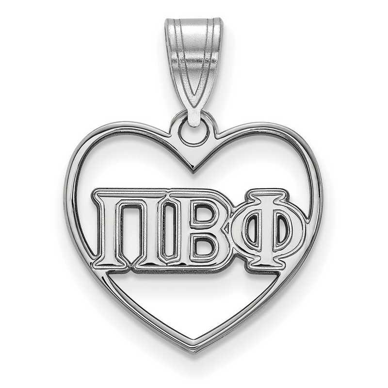 SS008PBP: Sterling Silver LogoArt Pi Beta Phi Heart Pendant