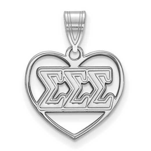 SS008SSS: Sterling Silver LogoArt Sigma Sigma Sigma Heart Pendant