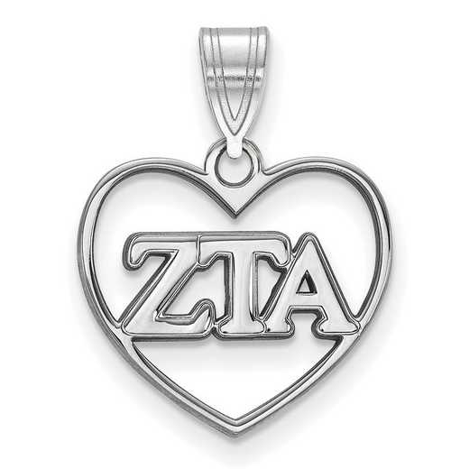 SS008ZTA: Sterling Silver LogoArt Zeta Tau Alpha Heart Pendant