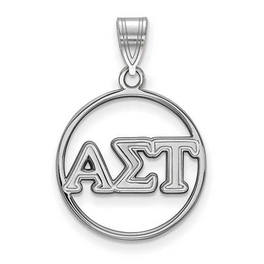 SS011ALS: SS Rh-plated LogoArt Alpha Sigma Tau Medium Circle Pendant