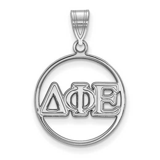 SS011DPH: SS Rh-plated LogoArt Delta Phi Epsilon Medium Circle Pendant