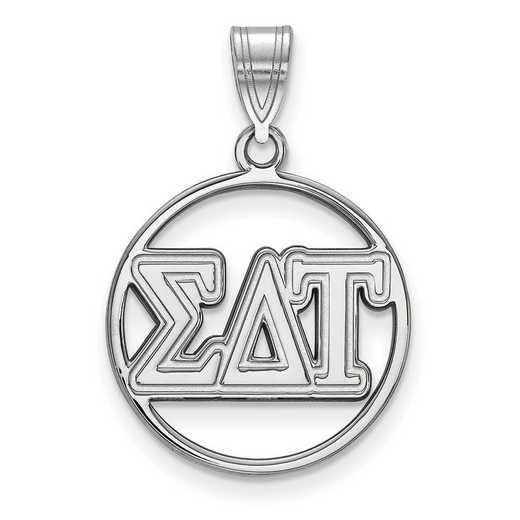 SS011SDT: SS Rhod-plated LogoArt Sigma Delta Tau Medium Circle Pendant