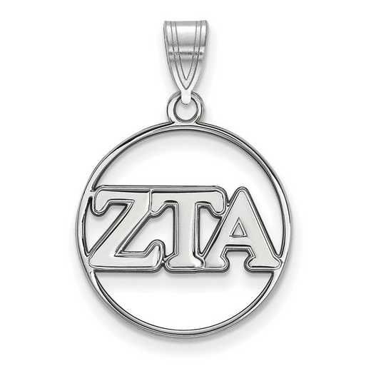 SS011ZTA: SS Rhod-plated LogoArt Zeta Tau Alpha Medium Circle Pendant