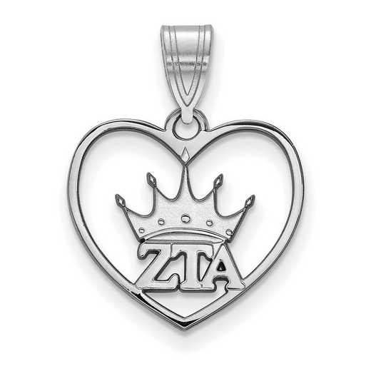 SS040ZTA: Sterling Silver LogoArt Zeta Tau Alpha Heart Pendant