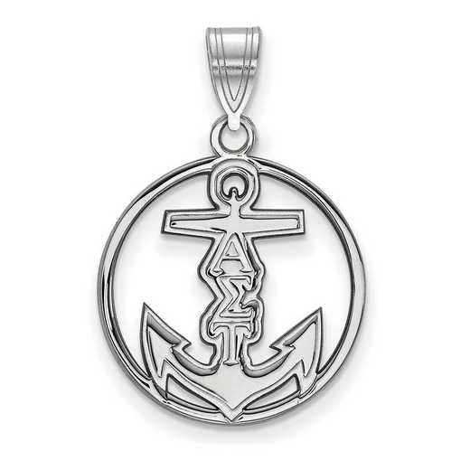 SS041ALS: SS Rhod-plated LogoArt Alpha Sigma Tau Medium Circle Pendant