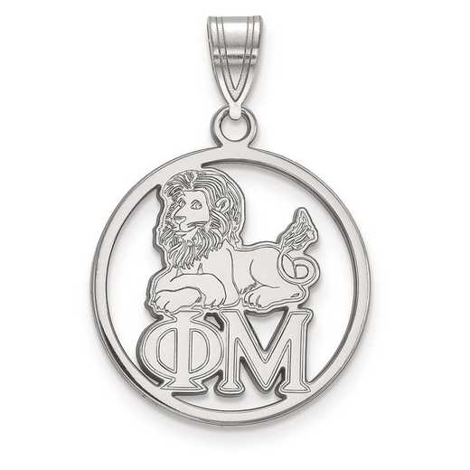 SS041PHM: Sterling S. Rhod-plated LogoArt Phi Mu Small Circle Pendant