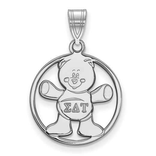 SS041SDT: SS Rhod-plated LogoArt Sigma Delta Tau Medium Circle Pendant