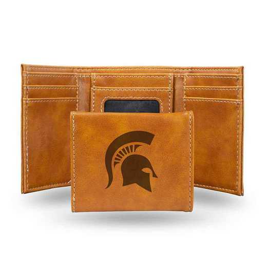 LETRI220101BR: Michigan State Laser Engraved Brown Trifold Wallet