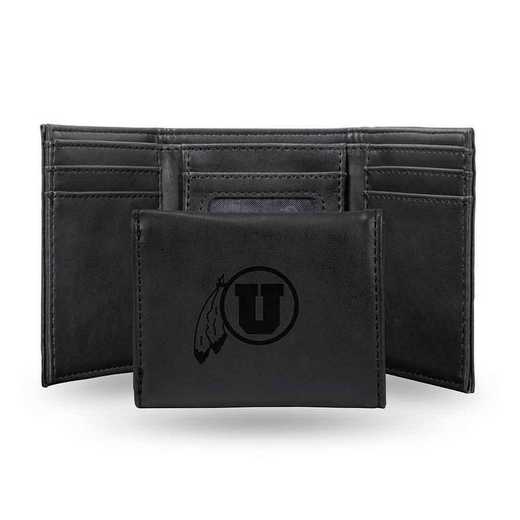 LETRI530101BK: Utah Laser Engraved Black Trifold Wallet