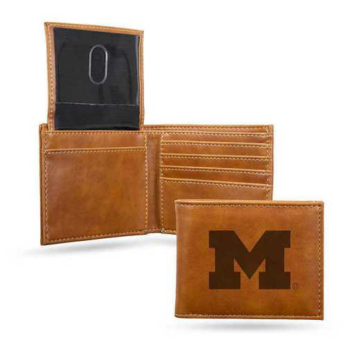 LEBIL220001BR: Michigan Laser Engraved Brown Billfold Wallet
