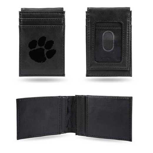 LEFPW120201BK: Clemson Laser Engraved Black Front Pocket Wallet