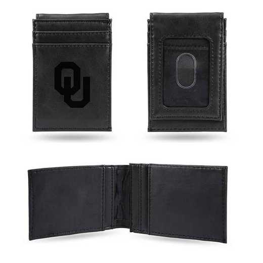 LEFPW230201BK: Oklahoma Laser Engraved Black Front Pocket Wallet