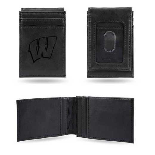 LEFPW450101BK: Wisconsin Laser Engraved Black Front Pocket Wallet