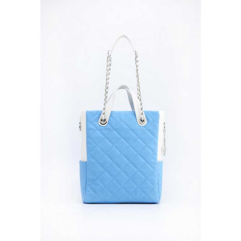 blue and white bag