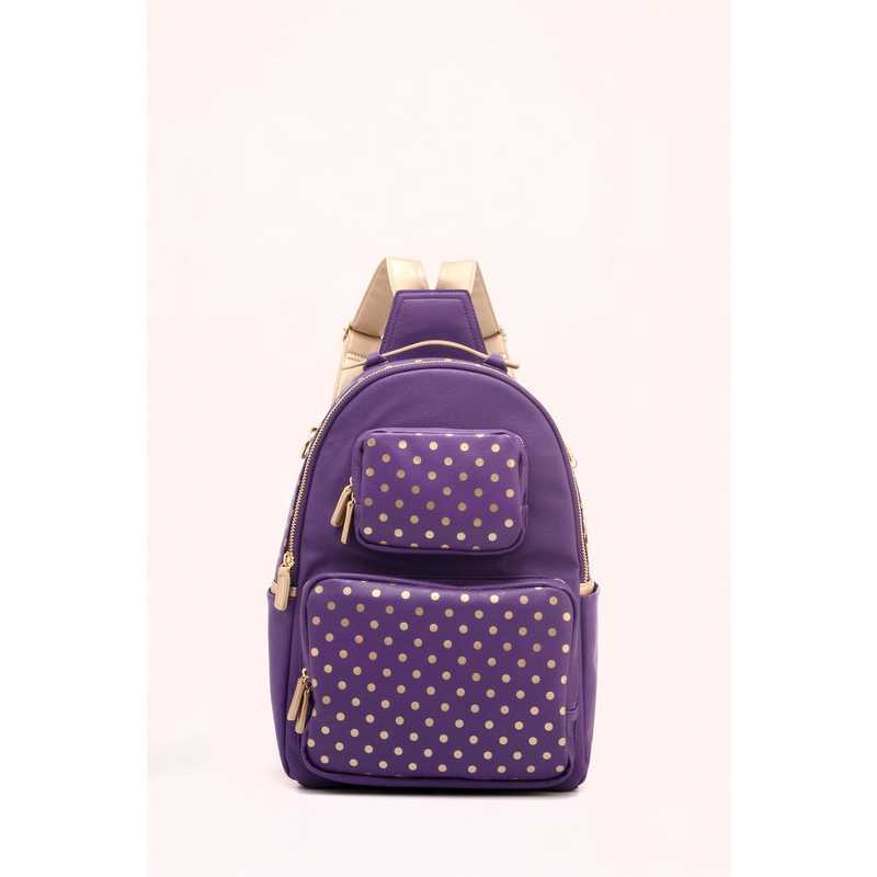 purple and gold backpack