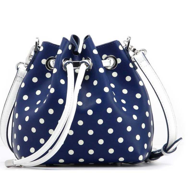 navy and white handbag