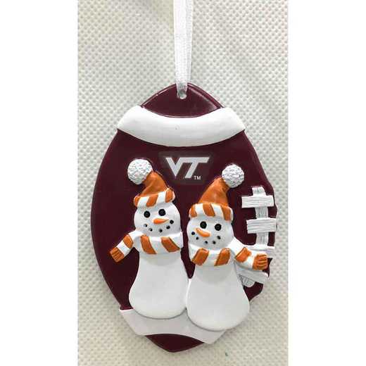 FDO062: Virginia TechHOKIES 3.7IN X 2.8IN FOOTBALL DBL SNOWMAN ORN