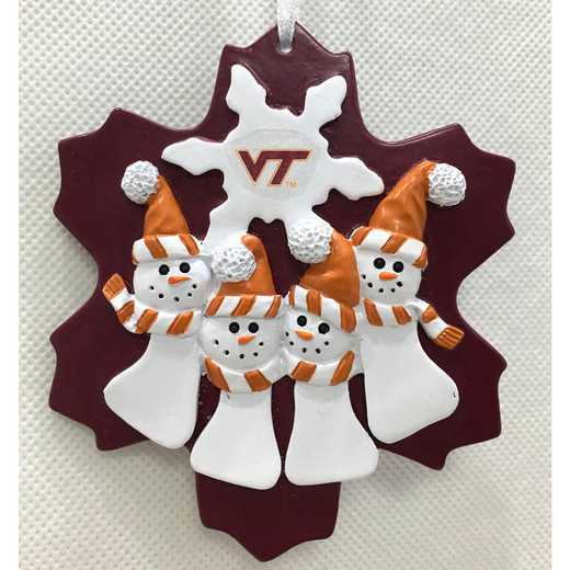 FQO062: VIRGINIA TECHHOKIES FAMILY QUAD SNOWMAN   ORNAMENT