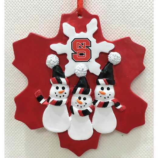 FTO020: NC STATE WOLFPACK 4.2IN X4.2IN TRIPLE SNOWMAN   ORNAMENT