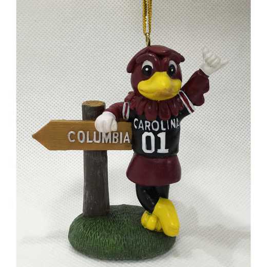 MOS053: SOUTHCAROLINA 3.5IN RESIN MASCOT WITH SIGN ORN