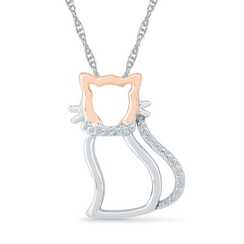 1//5 ct Black /& White Diamond Two-Tone Cat Pendant in 14K Gold /& Sterling Silver