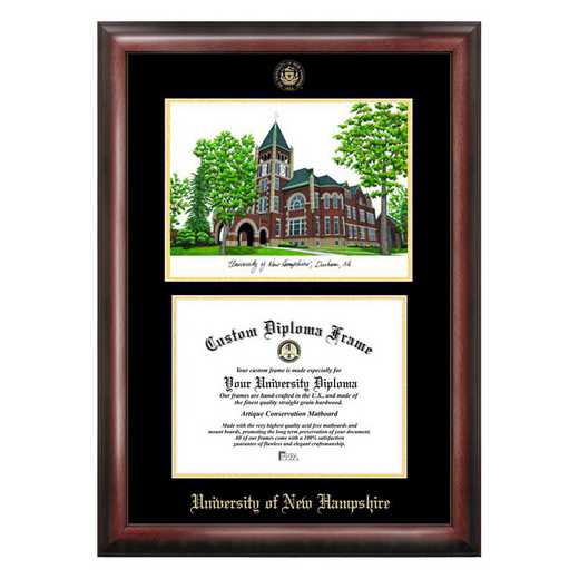 NH998LGED-108: University of New Hampshire 10w x 8h Gold Embossed Diploma Frame with Campus Images Lithograph