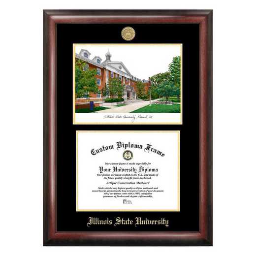 IL966LGED-108: Illinois State 10w x 8h Gold Embossed Diploma Frame with Campus Images Lithograph
