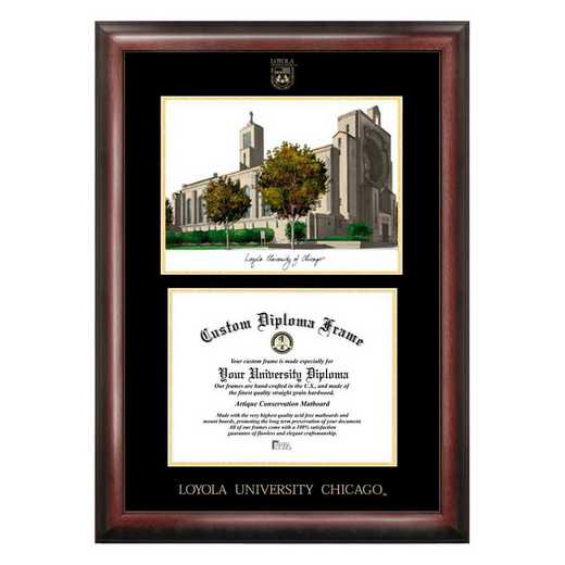 IL970LGED-1185: Loyola University Chicago 11w x 8.5h Gold Embossed Diploma Frame with Campus Images Lithograph