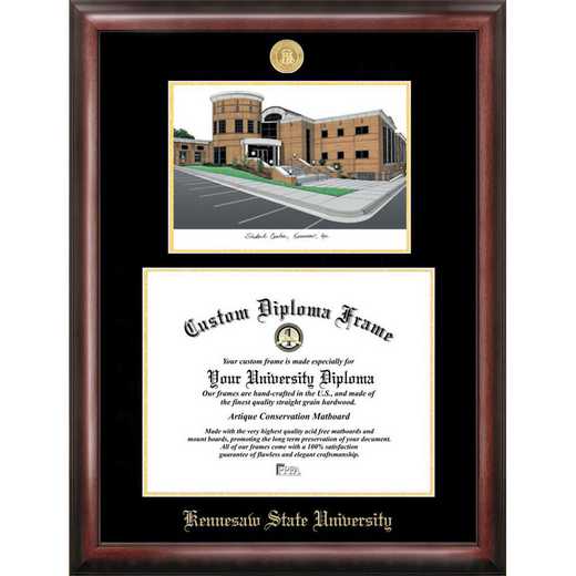 GA986LGED-1411: Kennesaw State University 14w x 11h Gold Embossed Diploma Frame with Campus Images Lithograph