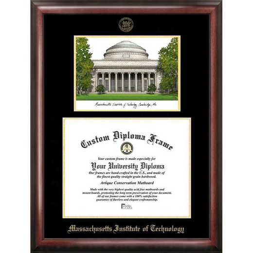 MA991LGED-1175925: Massachusetts Institute of Technology 11.75w x 9.25h Gold Embossed Diploma Frame with Campus Images Lithograph