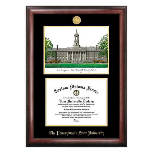 PA994LGED-1185: Penn State University 11w x 8.5h Gold Embossed Diploma Frame with Campus Images Lithograph