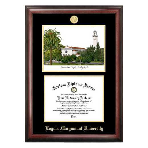 CA927LGED-1185: Loyola Marymount 11w x 8.5h Gold Embossed Diploma Frame with Campus Images Lithograph