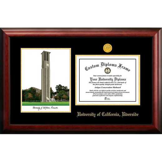 CA941LGED-1185: UC Riverside 11w x 8.5h Gold Embossed Diploma Frame with Campus Images Lithograph